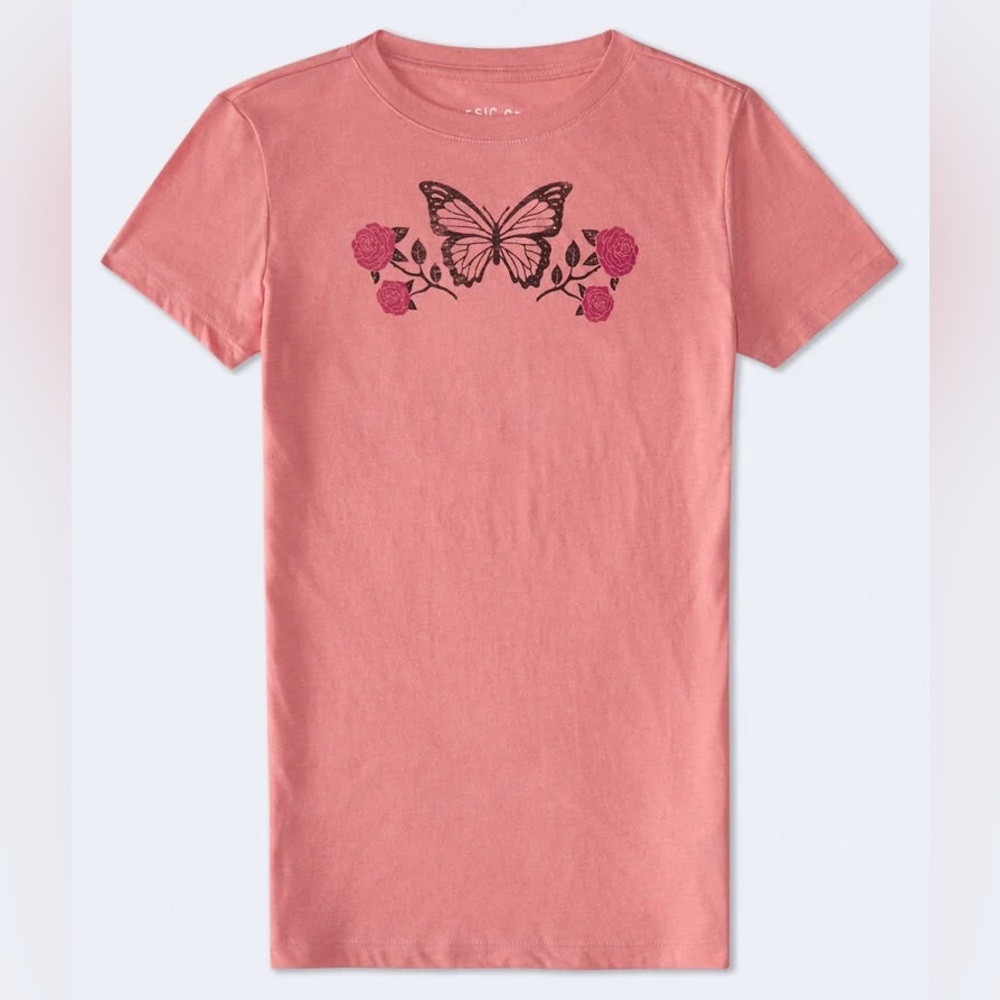 Aeropostale Women’s Butterfly Roses Graphic Tee Sz L NWT